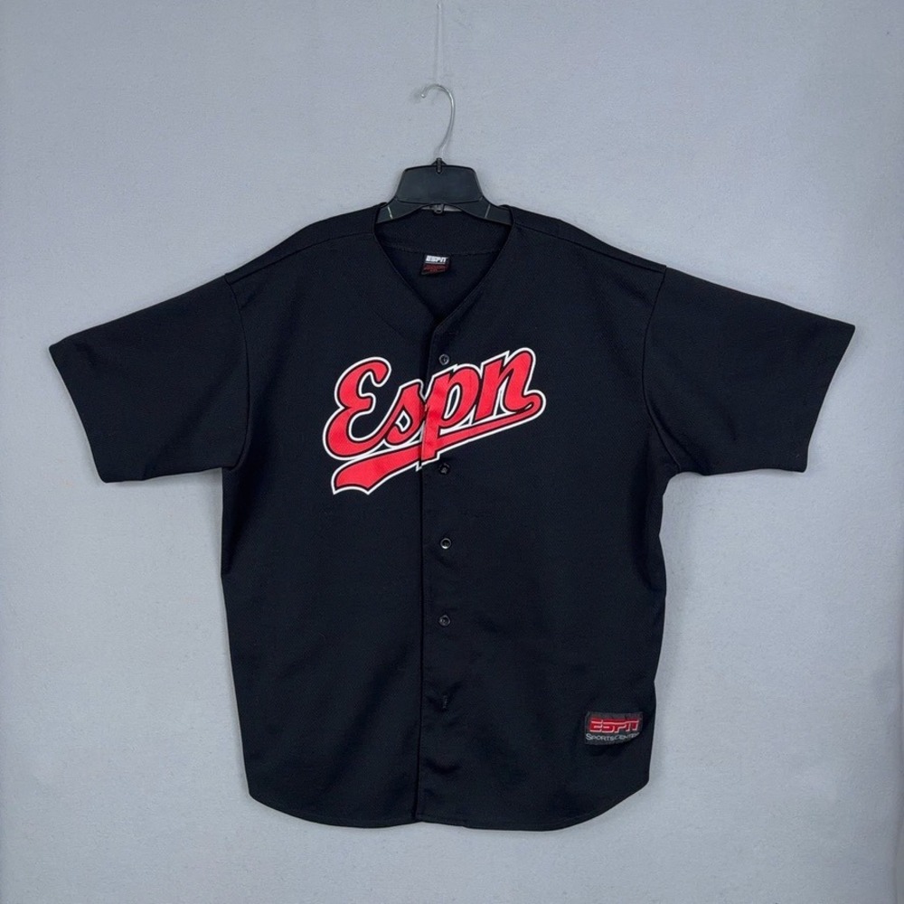 ESPN Baseball Jersey Mens XXL Black Script Logo SportsCenter Media Gorpcore